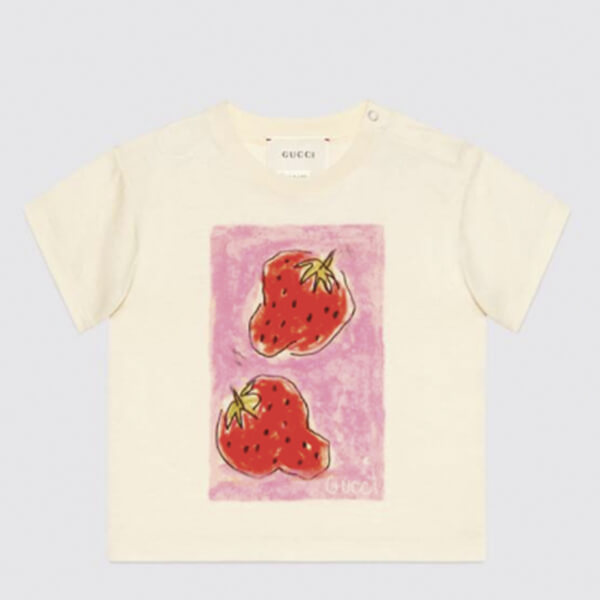 グッチ いちご コピー Tシャツ ロゴ 2025新作 ホワイト ユニセックス いちご 果物 白 539081 XJA2J 7136