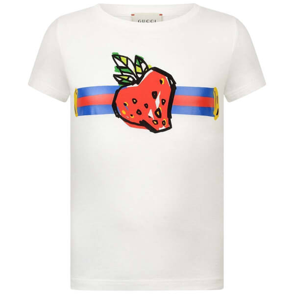 2025新作限定人気 グッチ☆グッチ いちご コピー Tシャツ バックロゴストロベリー 4-10Y08PAX9036