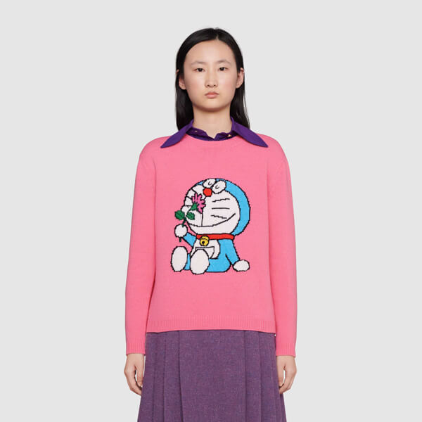 グッチドラえもんxグッチドラえもんのかわいいウールのセーター 桃