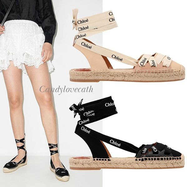 2025新作クロエ エスパドリーユフラット コピー ★LAUREN レースアップ エスパドリーユフラット BLACK、BEIGE