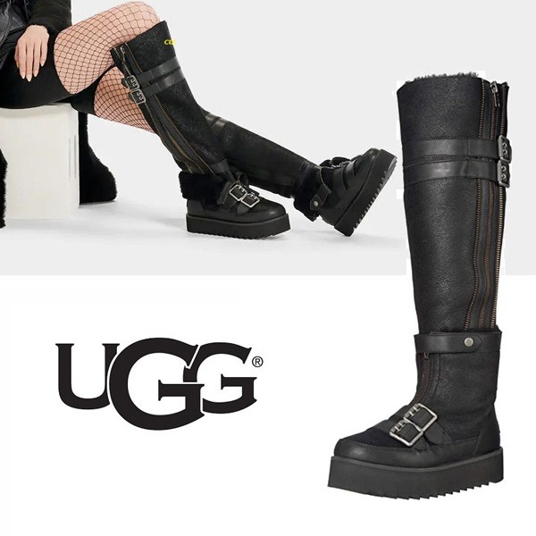 【厚底レア】アグUGG Moto Punkレザーニーハイブーツ 21120701